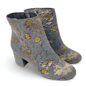 Zigi Embroidered Asian Purple Green Blue Gold Floral Ankle Boots Booties 7.5